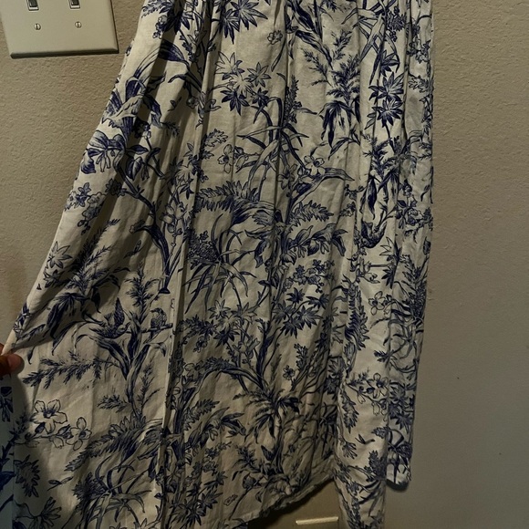 Linen Floral White and Blue Button Down Midi Sun Dress Small Sleeveless - Picture 8 of 9